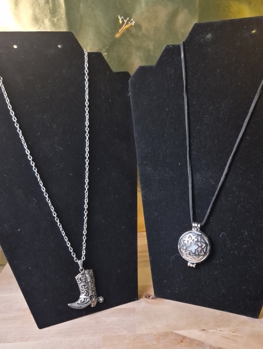Silver Cowboy Boot Pendant Necklace & Silver Floral Locket Pendant